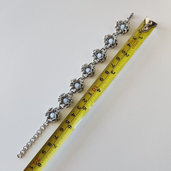 Gothic light blue pearls and silver romanov bracelet - Picture 8 of 11